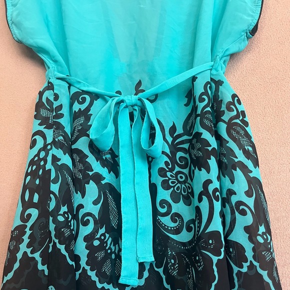 Becca by Rebecca Virtue Cover Up Dress Turquoise Black Metal Heart Floral XS - S - Picture 4 of 8